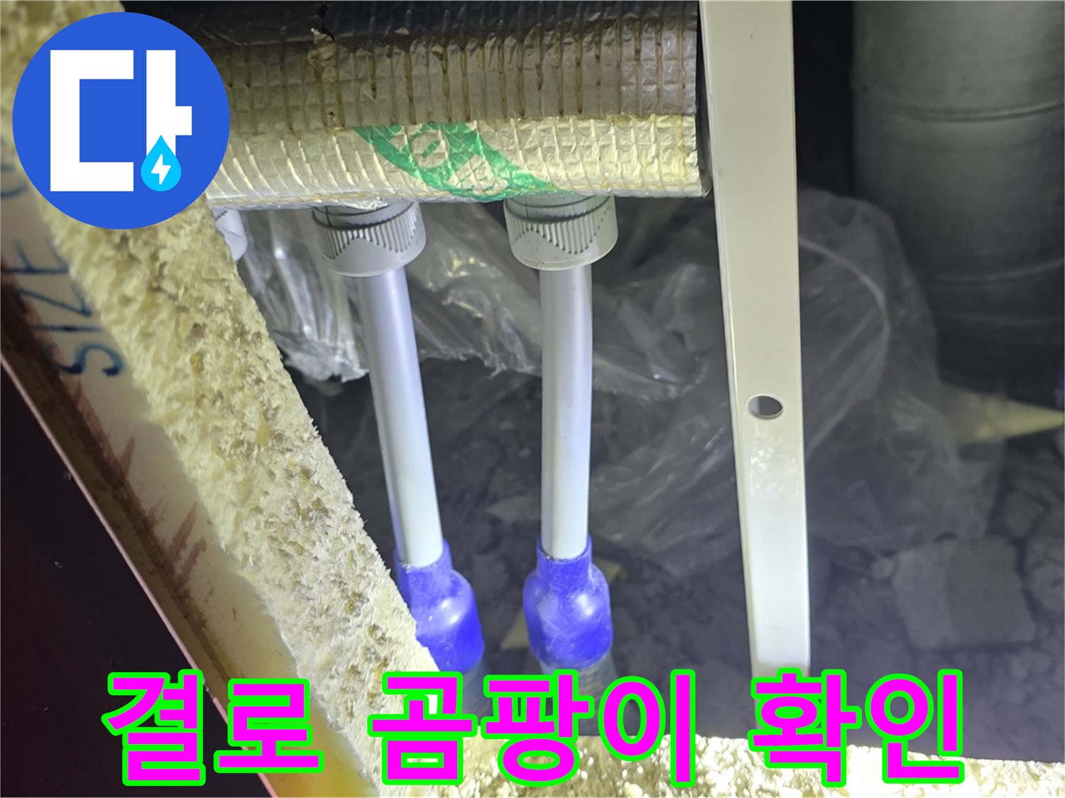 양주 삼숭동 아파트 누수 - 배관 연결 부속 주변 결로 현상 및 곰팡이 발생 여부 확인