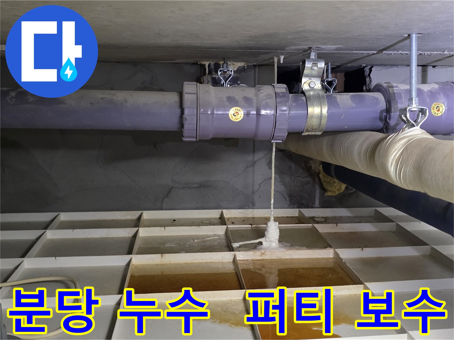분당 산운마을 배관 누수 - 연결 부속 손상, 긴급 퍼티 보수로 응급처치