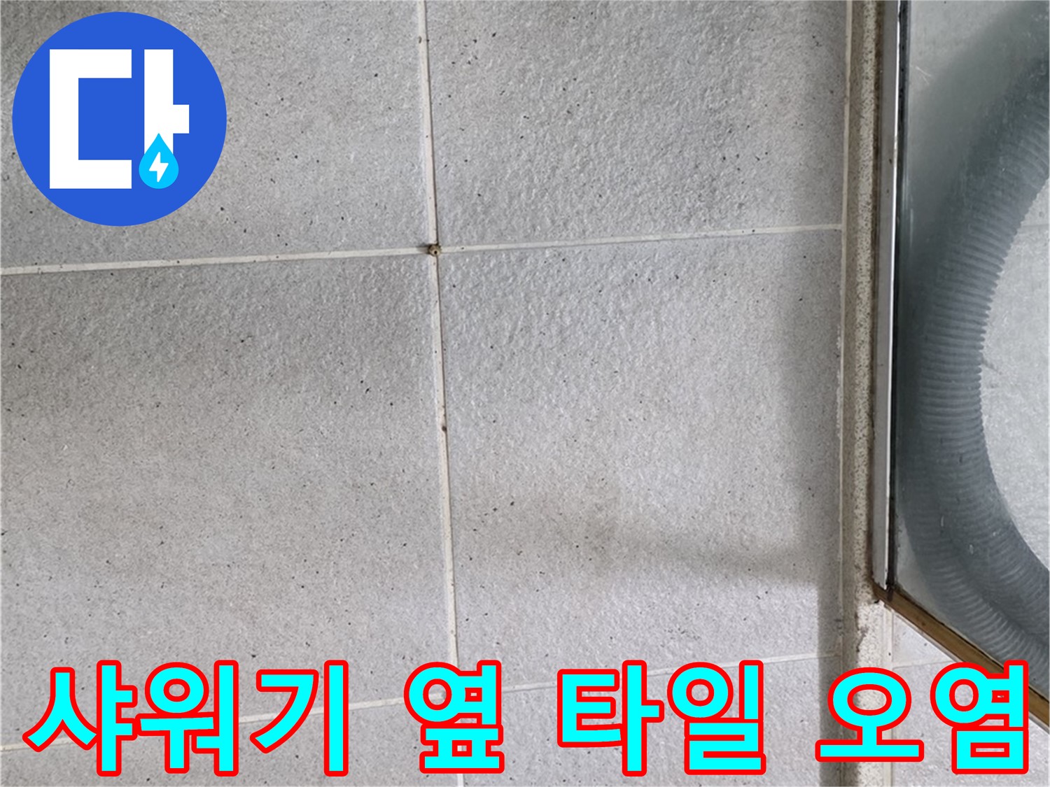 분당 운중동 아파트 욕실 샤워기 옆 - 타일 틈새 오염은 습기와 누수의 가능성을 나타냅니다.