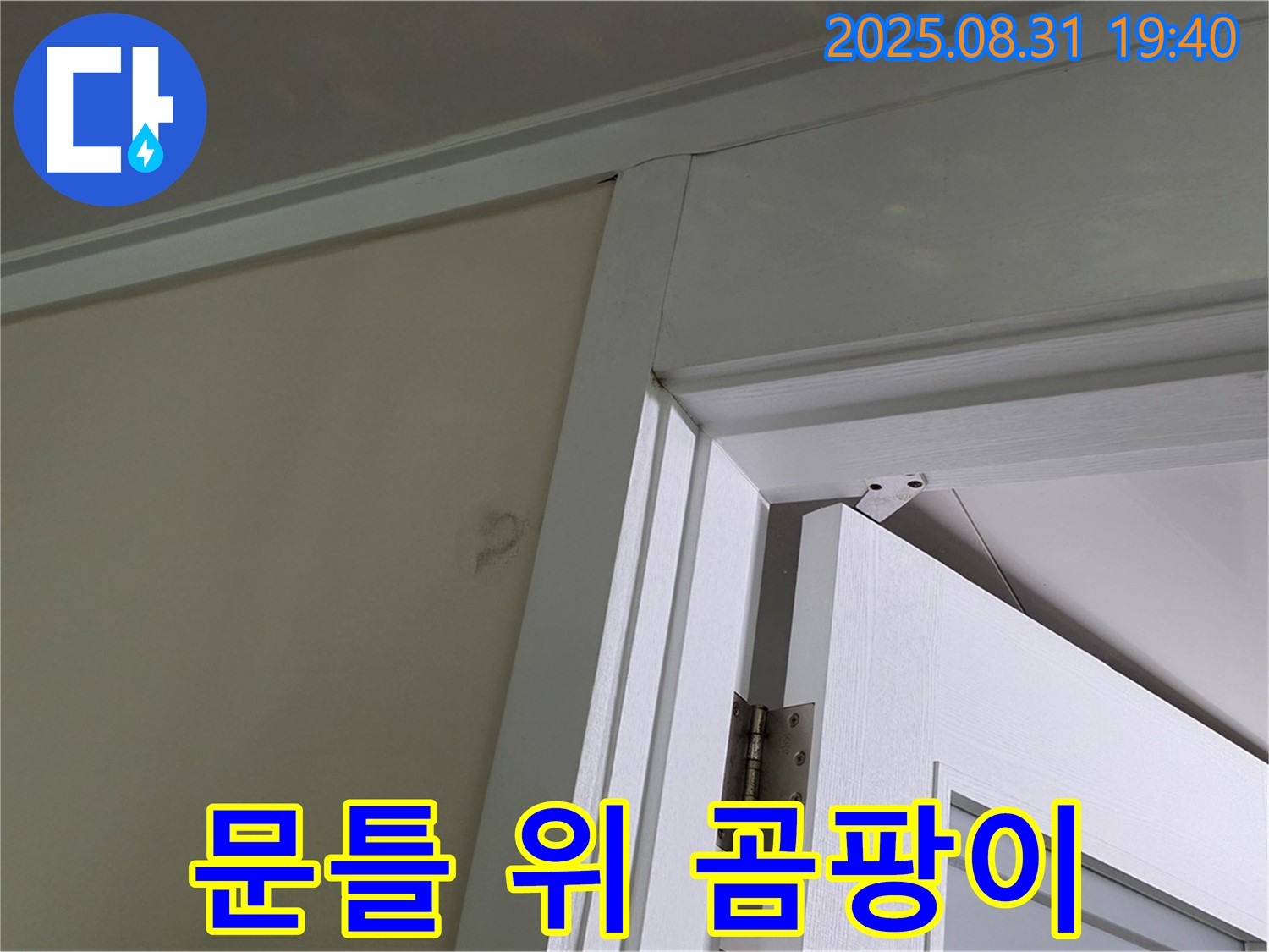 문틀 위 곰팡이 - 문틀 위 천장에 곰팡이가 발생하기 직전입니다.