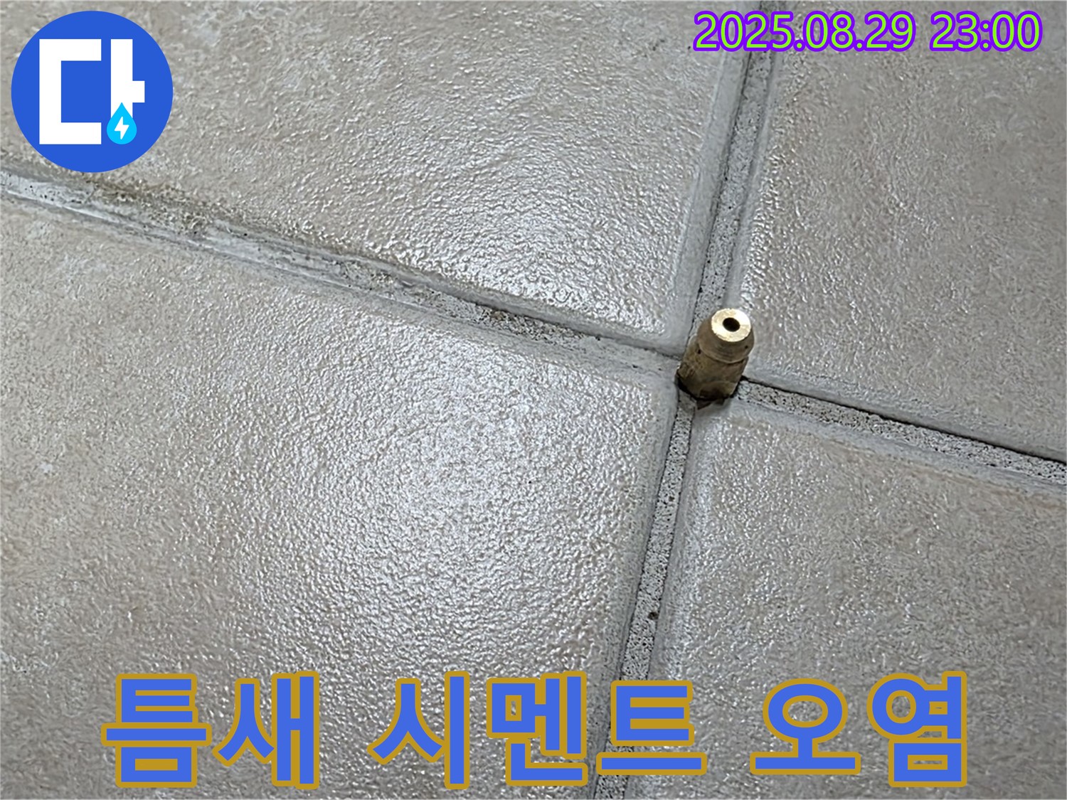 양주 백석 서광아파트 누수 - 압력 주입구 주변 타일 틈새 백시멘트의 오염 정도를 확인하고 있습니다.
