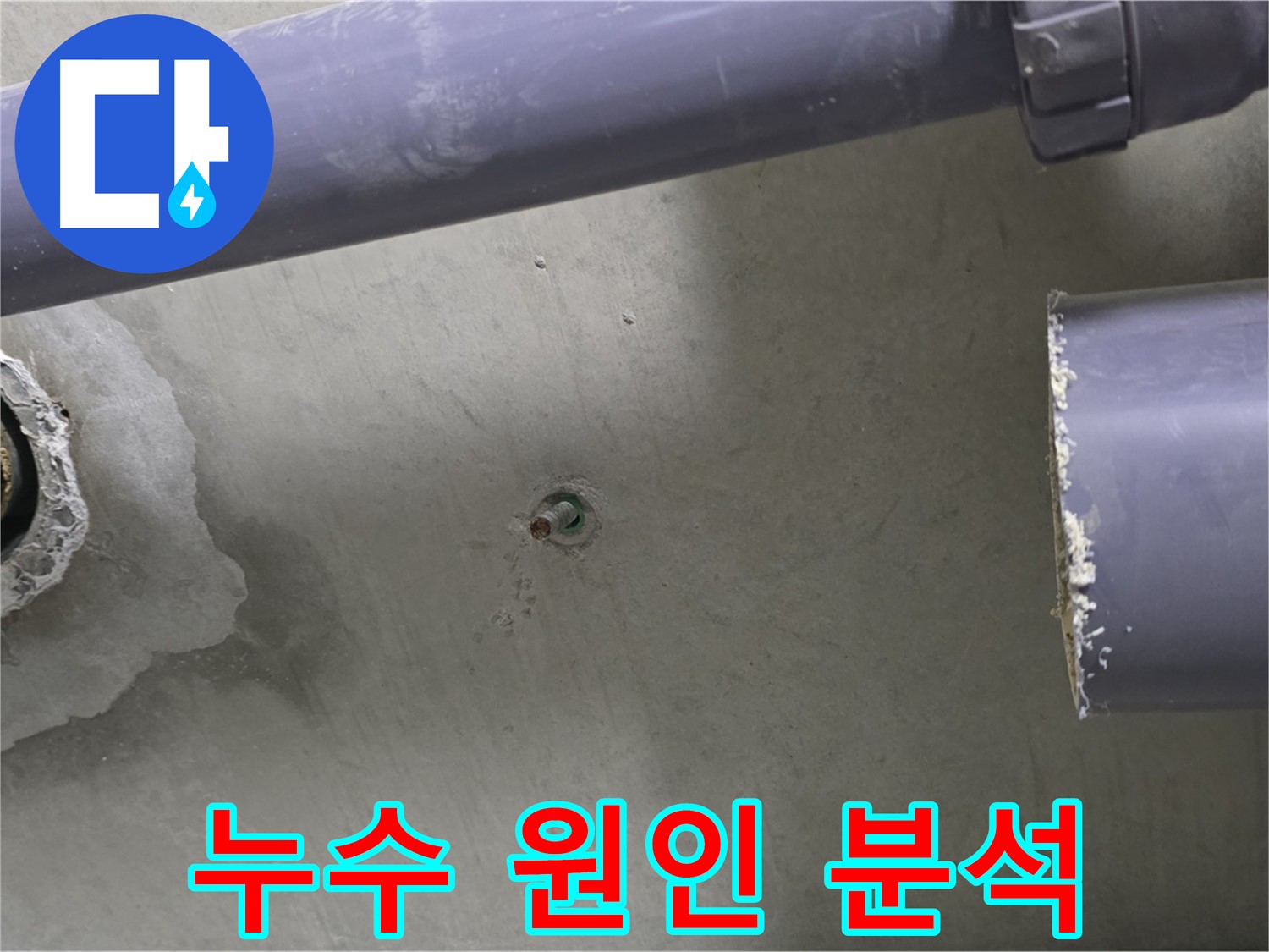 분당 운중동 산운마을 6단지 아파트 누수 현장에서 누수 원인을 꼼꼼하게 분석하는 모습 - 재발 방지를 위한 철저한 분석 과정을 담았습니다.