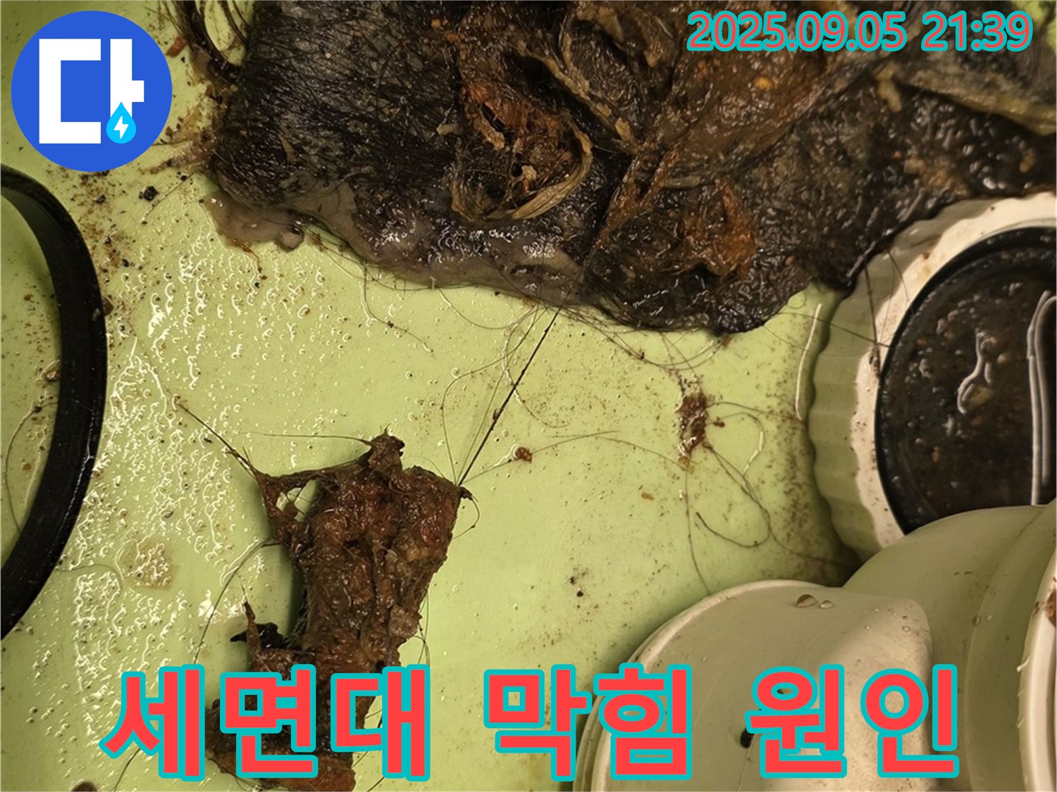 세면대 배수구 막힘 - 머리카락과 이물질 - 꼼꼼한 제거