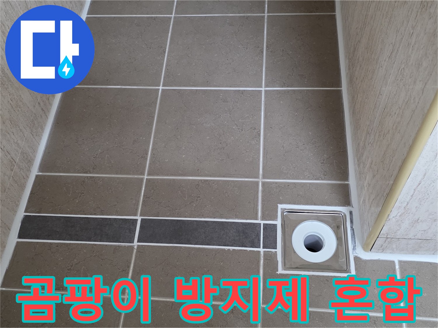 배수구 주변 백시멘트 - 곰팡이 방지제 혼합 시공