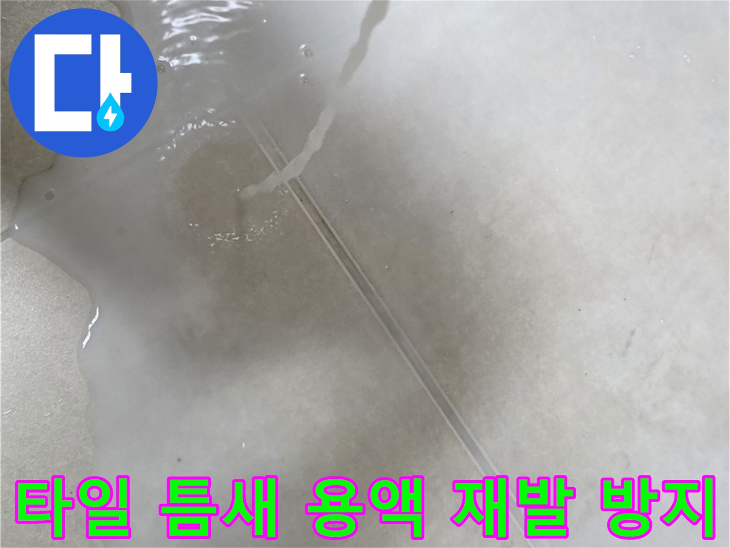 양주 옥정 율정마을 아파트 - 특수 용액으로 타일 틈새 누수 검사를 하고 재발 방지 조치를 하는 모습입니다.