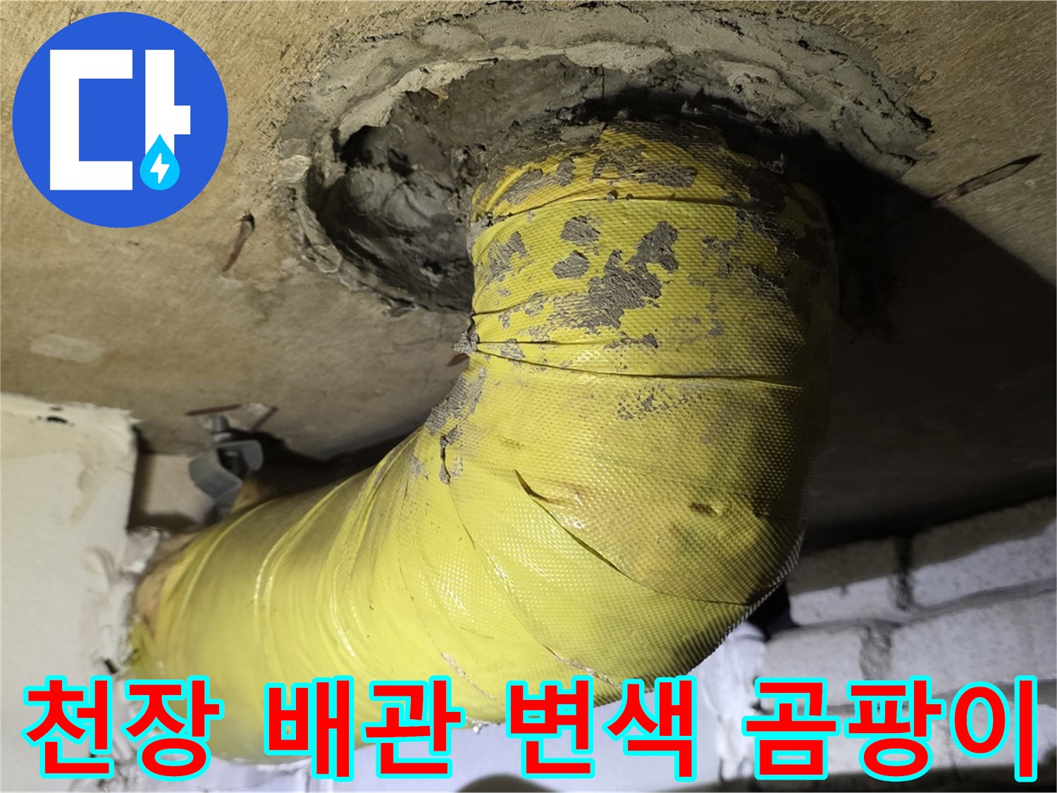 새절역 현대아파트 천장 배관 변색과 곰팡이 - 습기 및 누수 의심, 정밀 점검 필요