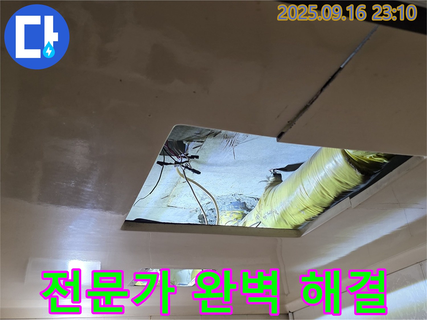 천장 속 점검 - 천장 속에서 누수 해결 전문가가 기술력을 발휘하고 있습니다.