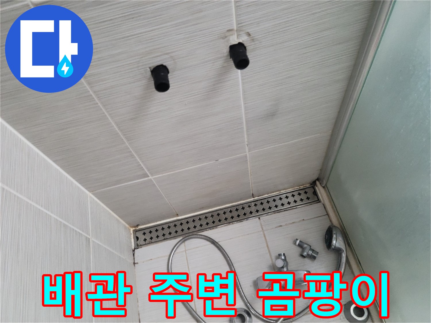 동두천 신창비바 - 샤워기 철거 후 드러난 배관 주변 곰팡이 흔적