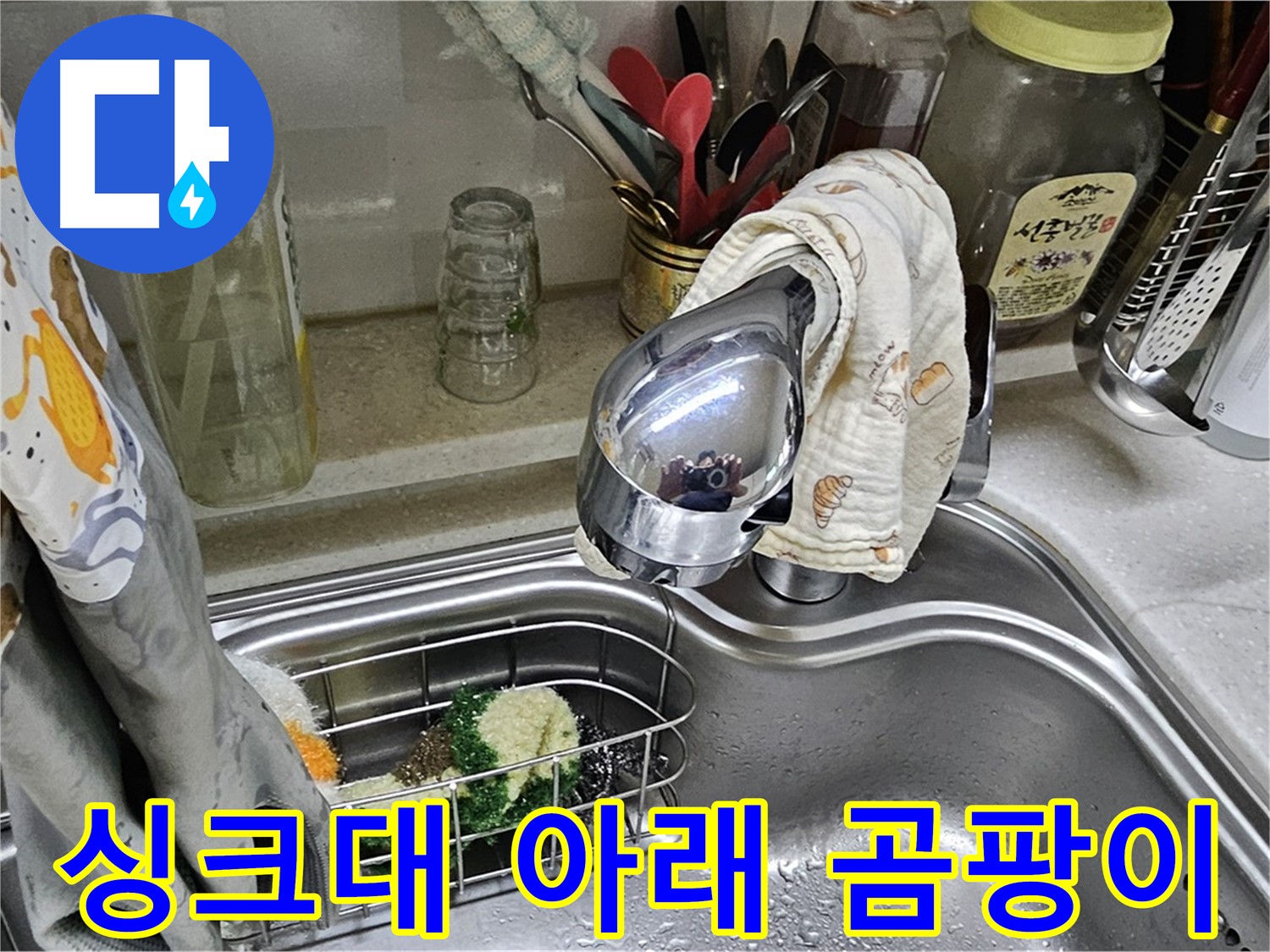 싱크대 아래쪽에 곰팡이가 핀 모습 - 누수와 곰팡이 문제