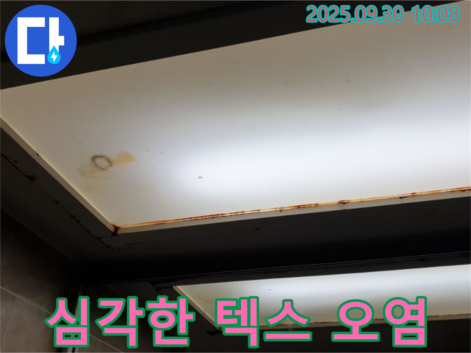 천장 텍스 오염 - 석우리에서 누수탐지 전문가가 천장 텍스 오염이 심각한 것을 확인하고 누수 문제를 해결하고 있습니다.