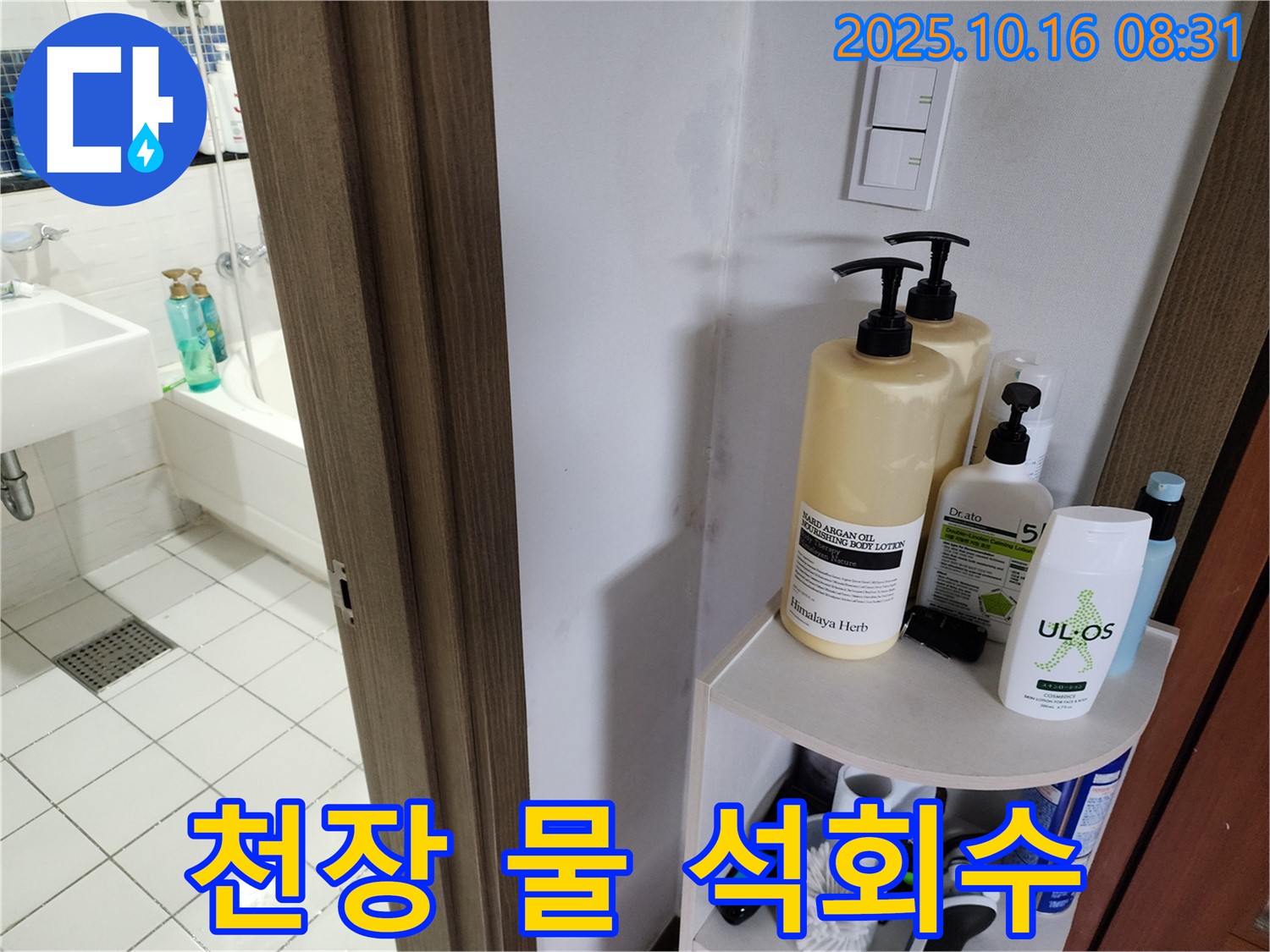 양주 경신리 욕실 누수 - 천장 물 떨어짐과 석회수, 윗집 누수 의심