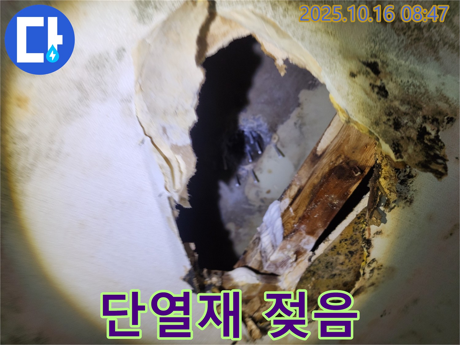 양주시 누수탐지 - 천장 속 단열재 젖음 - 숨겨진 누수 원인을 파악하고 해결합니다.