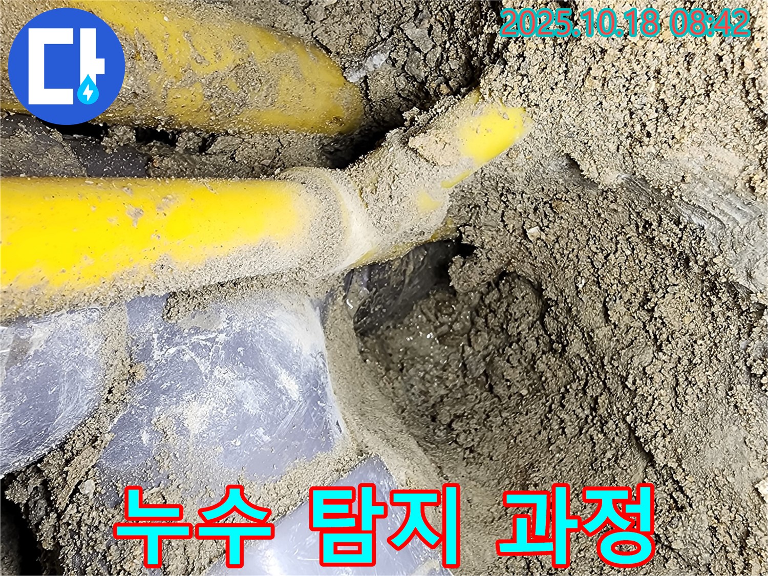 양주 울대리 누수 현장 - 누수 탐지 장비를 사용하여 누수 위치를 찾고 있는 과정입니다.