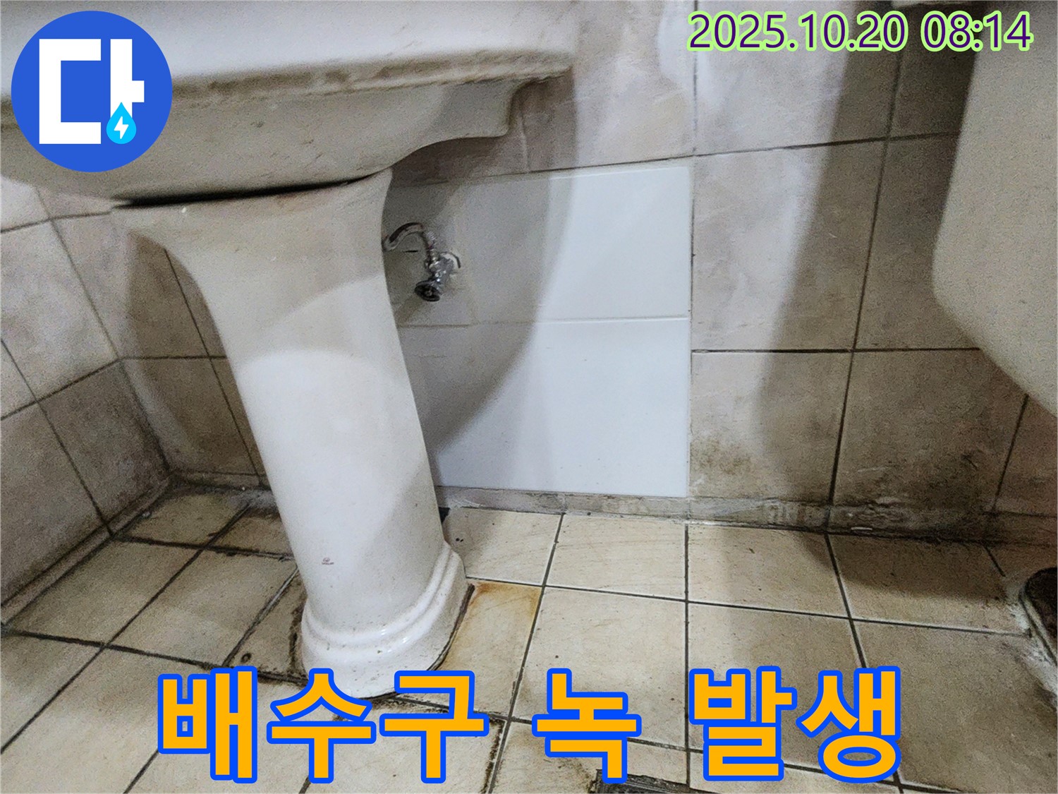 양주시 장흥면 석현리 세면대 하부 배수구 주변 녹 발생 - 녹슨 부위, 누수의 시작점일 수 있습니다.