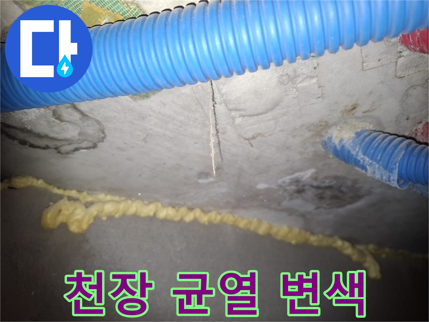 천장 균열 주변 변색 - 오래된 누수 의심 - 신풍동 누수