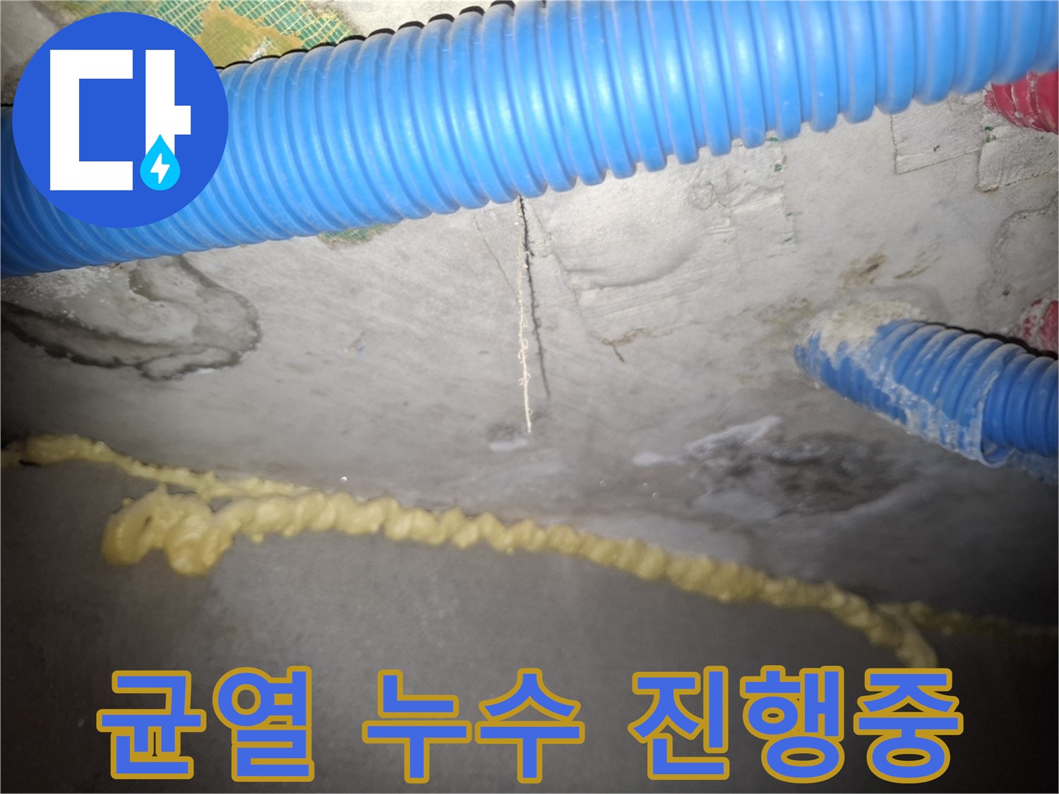 콘크리트 균열 사이로 누수 진행 중 - 신풍동 누수 긴급 조치