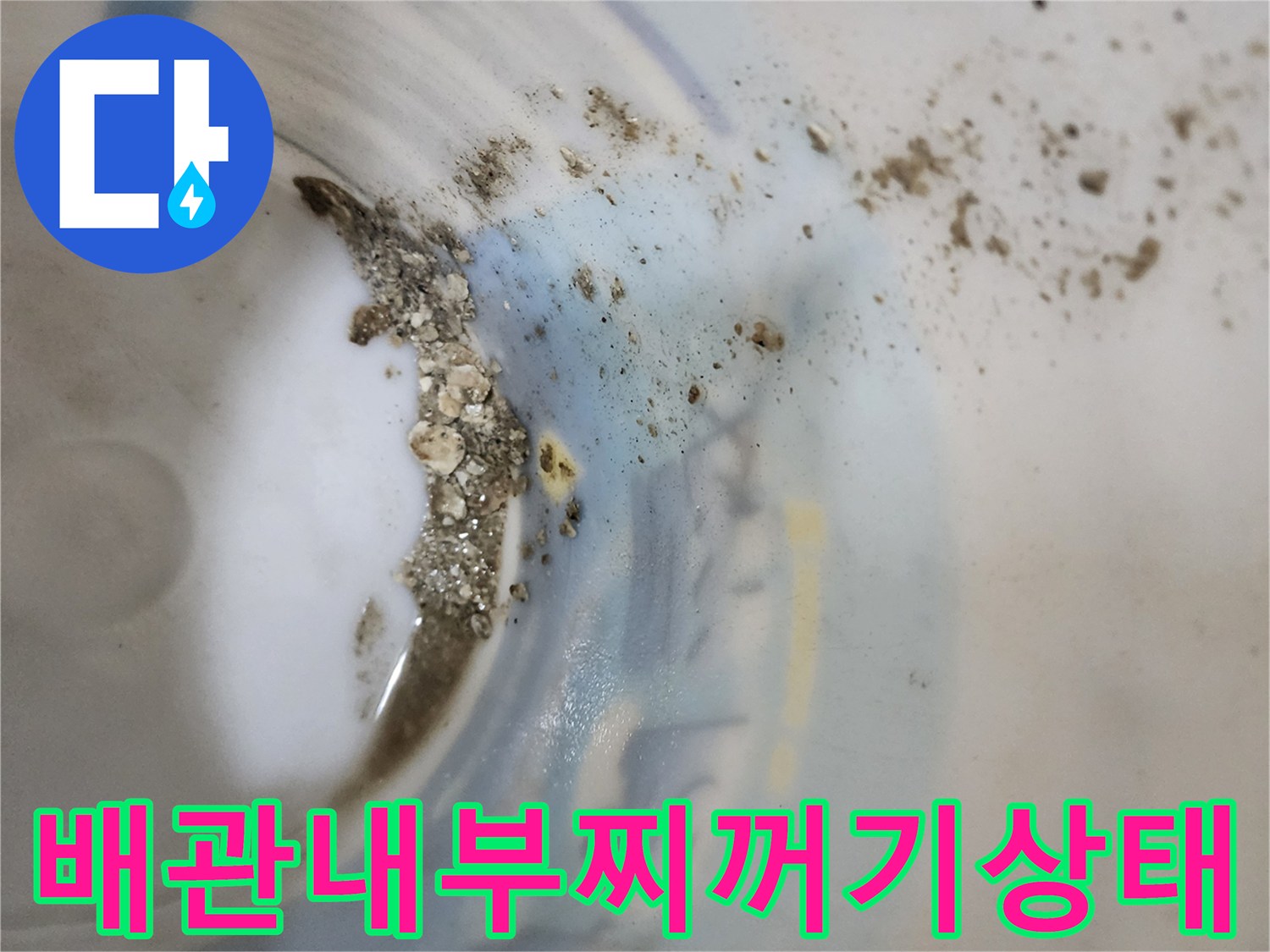 배수관 주변에 뭉쳐있는 이물질과 오염된 잔여물 사진