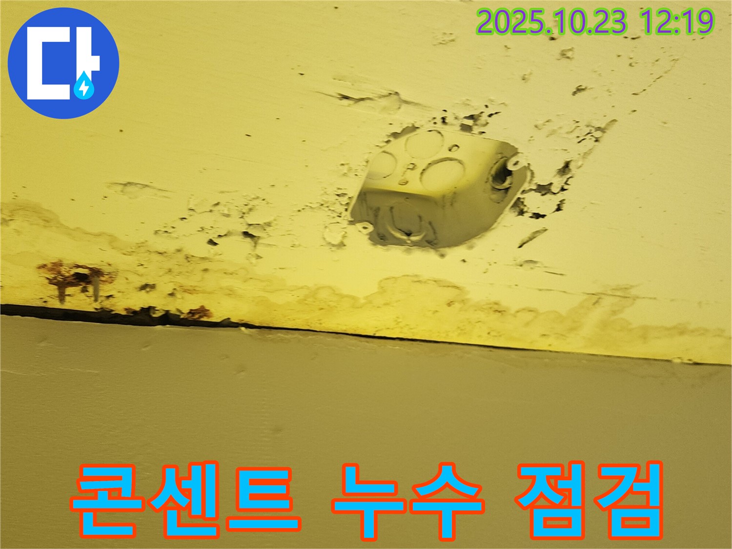 양주시 하패리 천장 누수 - 콘센트 주변 누수로 인한 감전 위험 경고