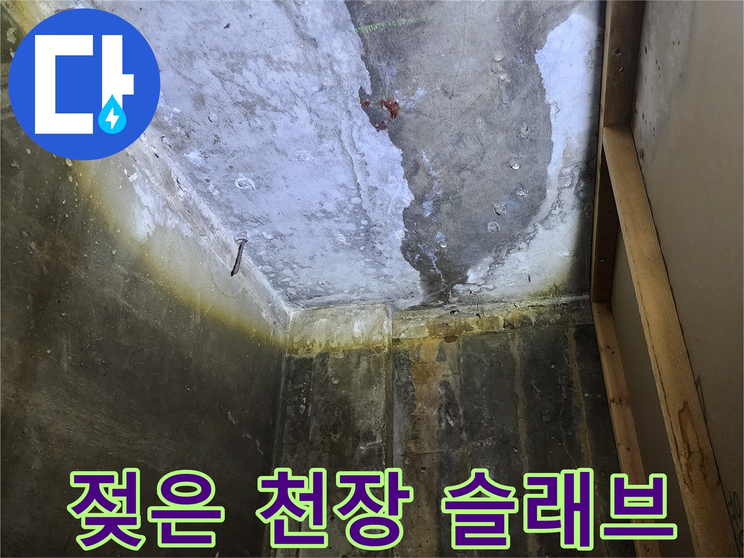 하패리 상가 내부-습기가 침투한 콘크리트 면