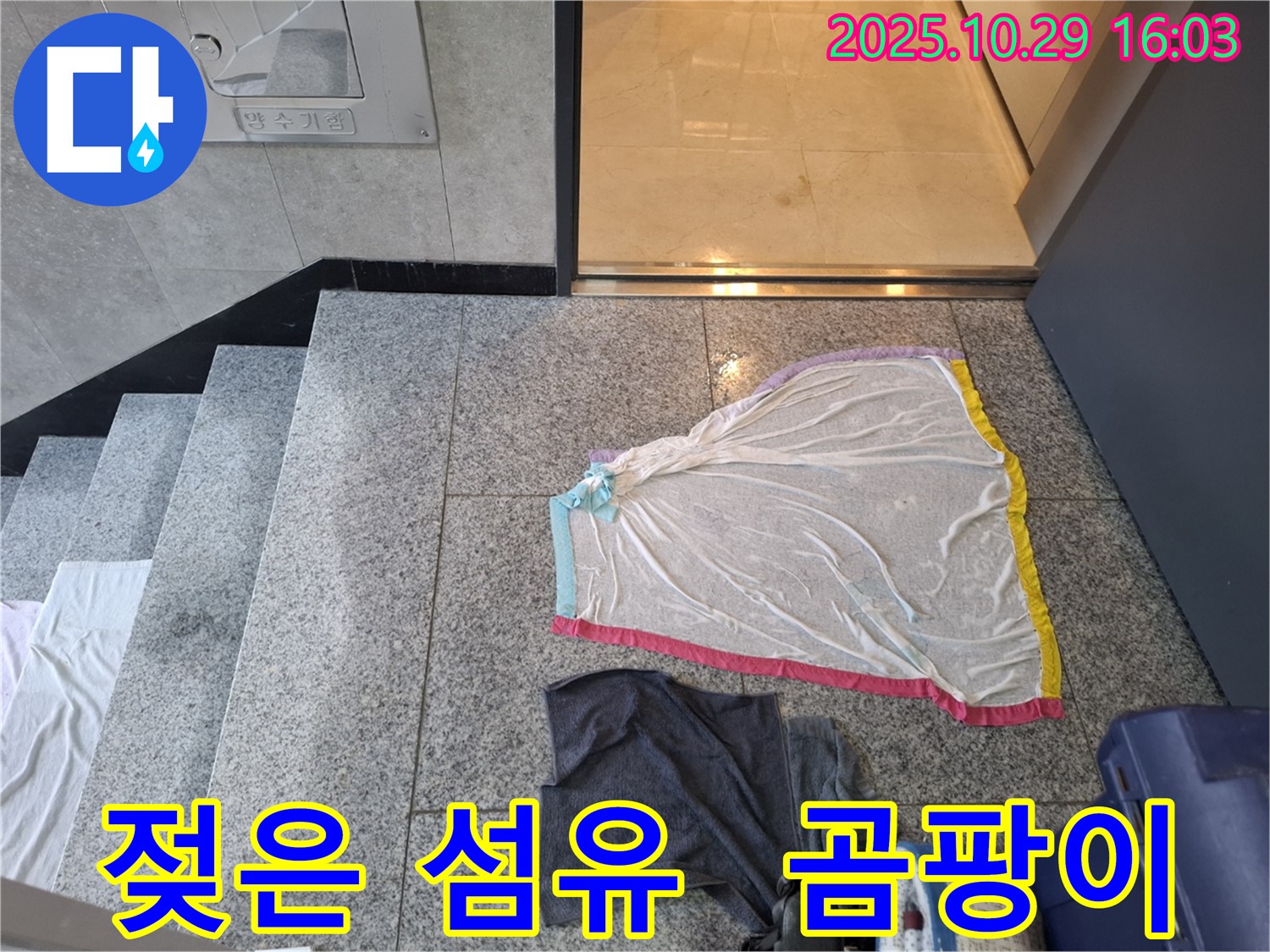 고양시 지축동 아파트 누수 현장 - 젖은 섬유, 곰팡이 냄새 주의