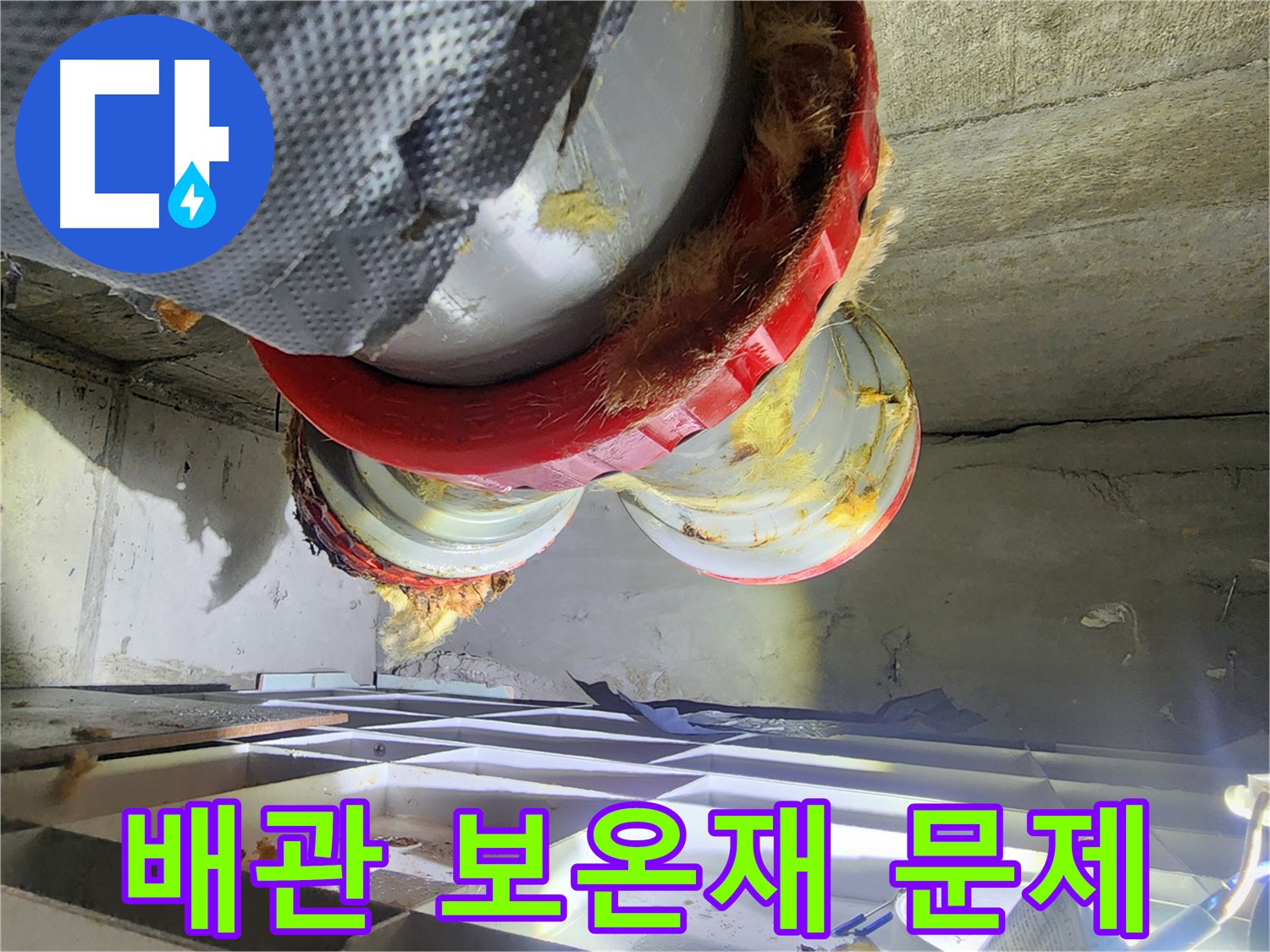 장곡동 숲속마을 아파트 누수 - 노후 배관과 부식된 보온재 상태