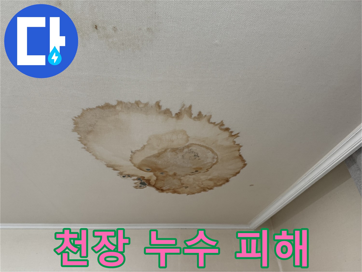 서대문구 세검정로에서 발생한 천장 누수 피해 - 물에 젖어 처진 천장과 떨어진 벽지를 보여주는 사진