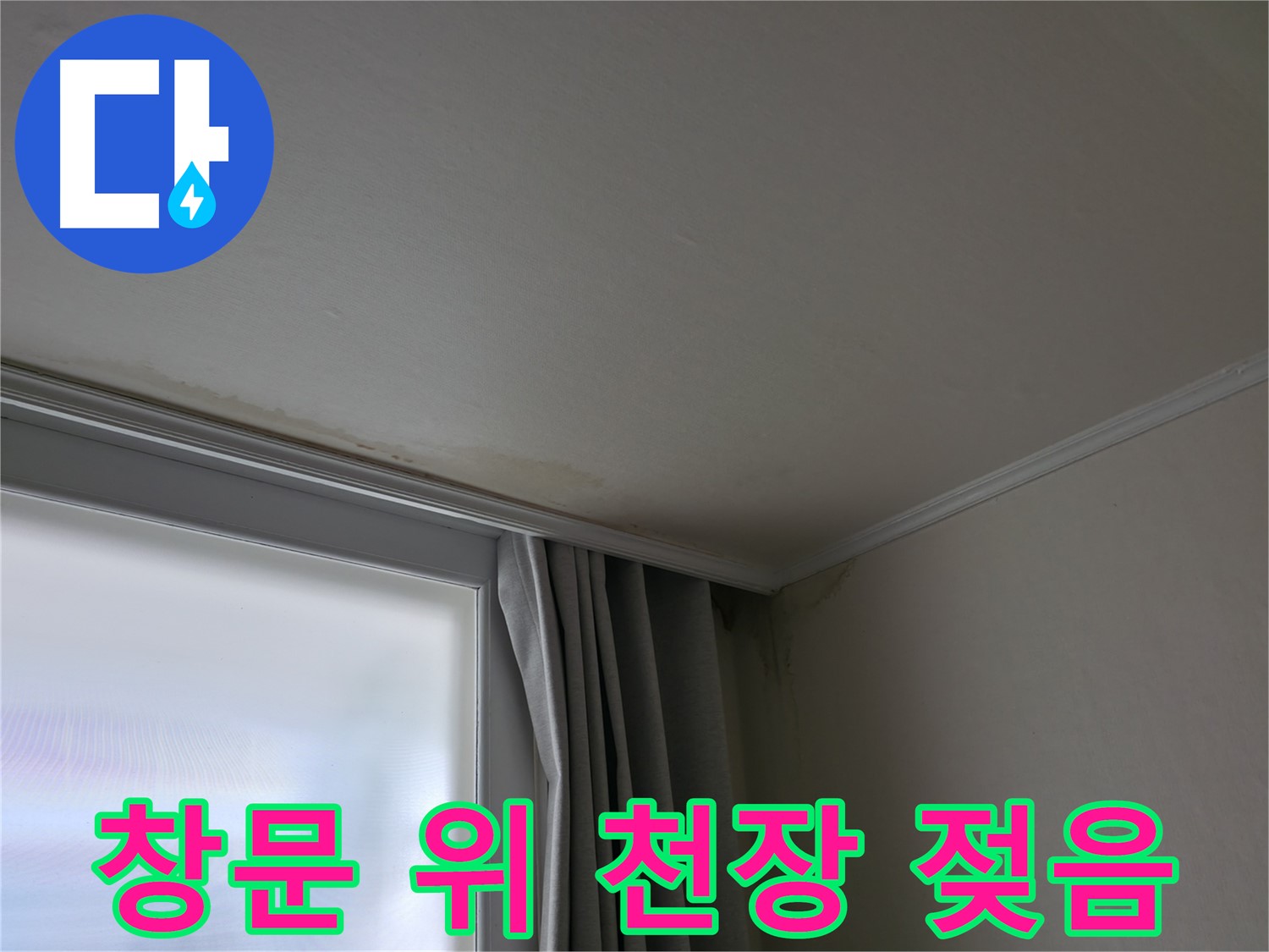 창문 위 천장 젖음 - 긴급 누수 진단 필요