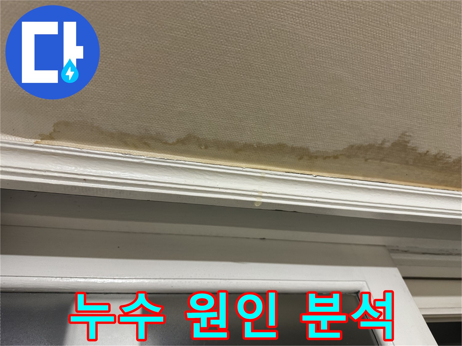 천장 누수 부위 확대 사진 - 누수 원인 분석의 중요성을 강조하며 - 꼼꼼한 점검을 약속합니다.