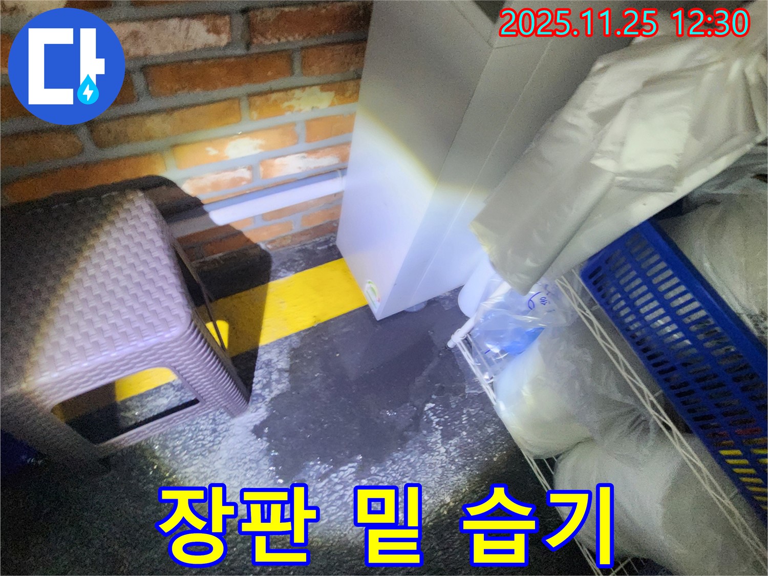 신북면 건물 구석 젖음 - 장판 밑 습기 및 곰팡이 발생 우려
