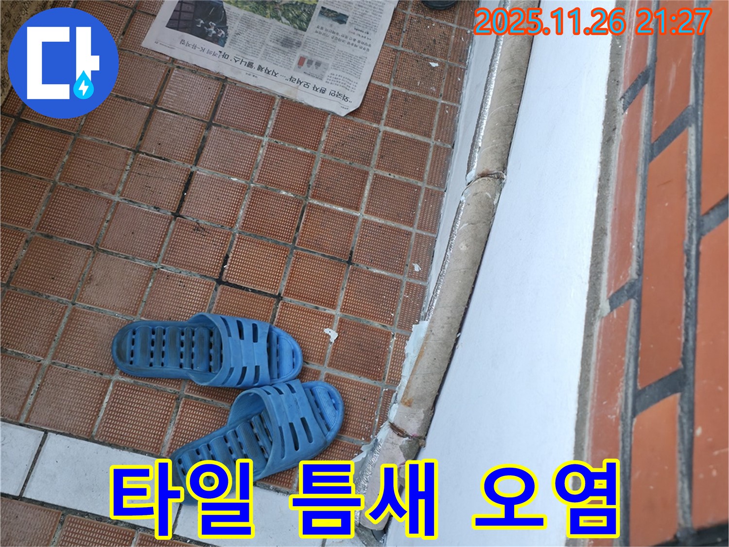 서초구 서초동 누수 현장 - 타일 틈새 오염 및 백시멘트 손상 의심