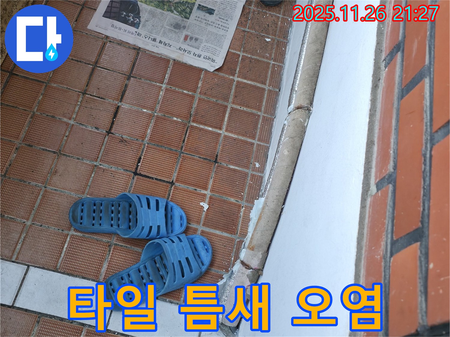 서초구 서초동 누수 현장 - 타일 틈새 오염 및 백시멘트 손상 의심