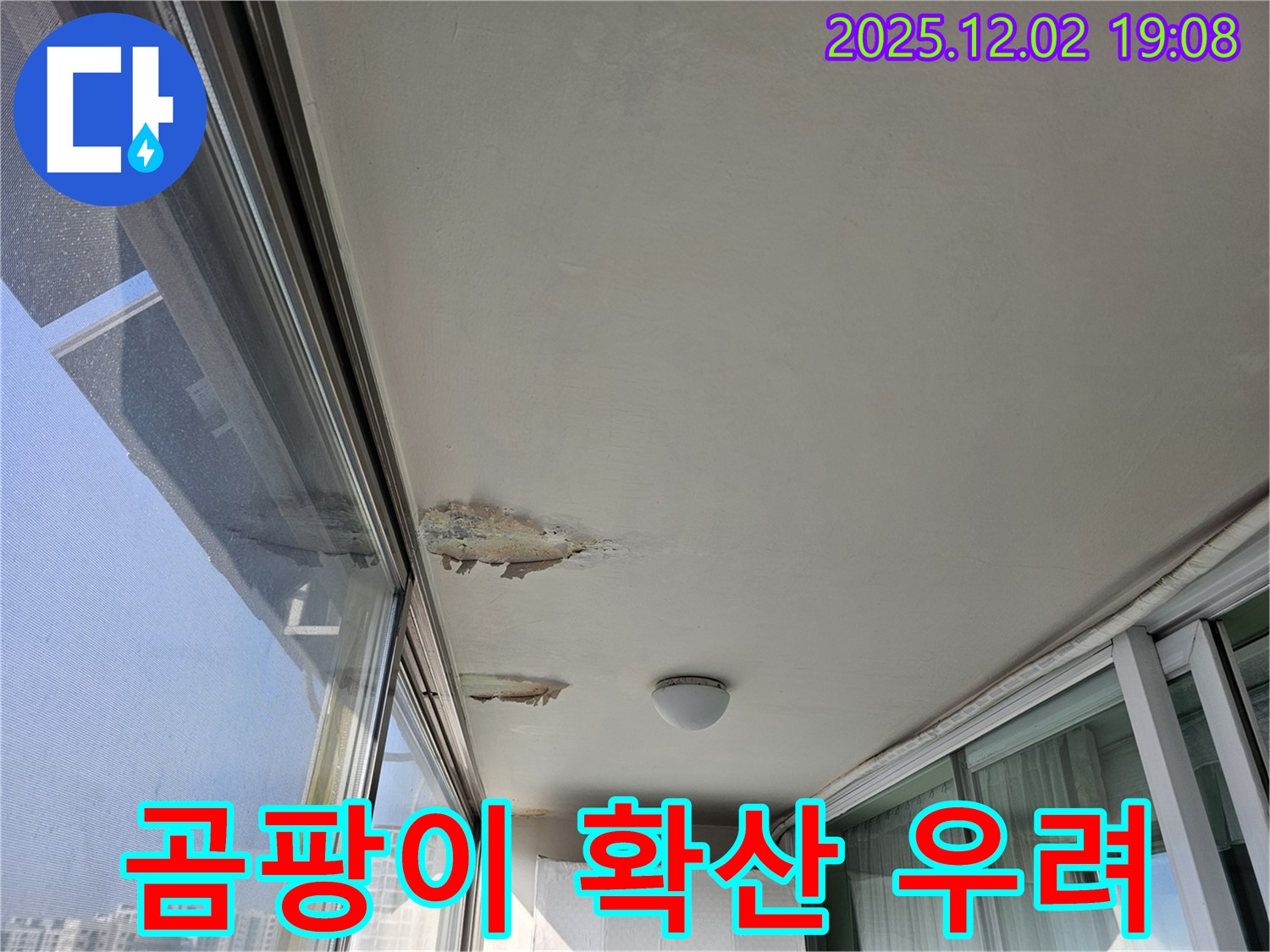 동작구 신대방동 현대아파트 베란다 천장 누수 - 곰팡이 확산 우려 - 서둘러 진단