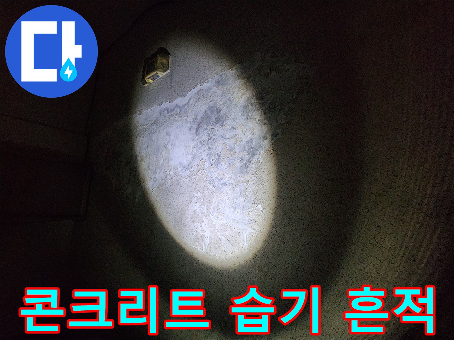 천장 콘크리트 면-물샘으로 인한 하얀 얼룩과 습기
