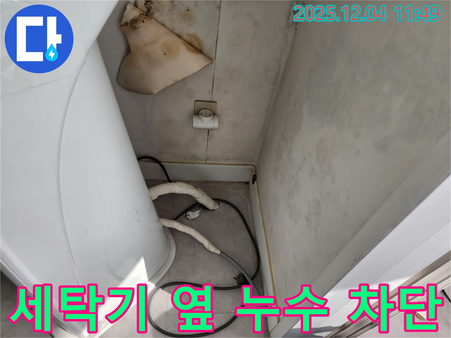 포천시 일동면 - 세탁기 옆 젖은 벽 - 콘센트 곰팡이 - 감전사고 위험 - 즉시 전원 OFF - 24시간 대기