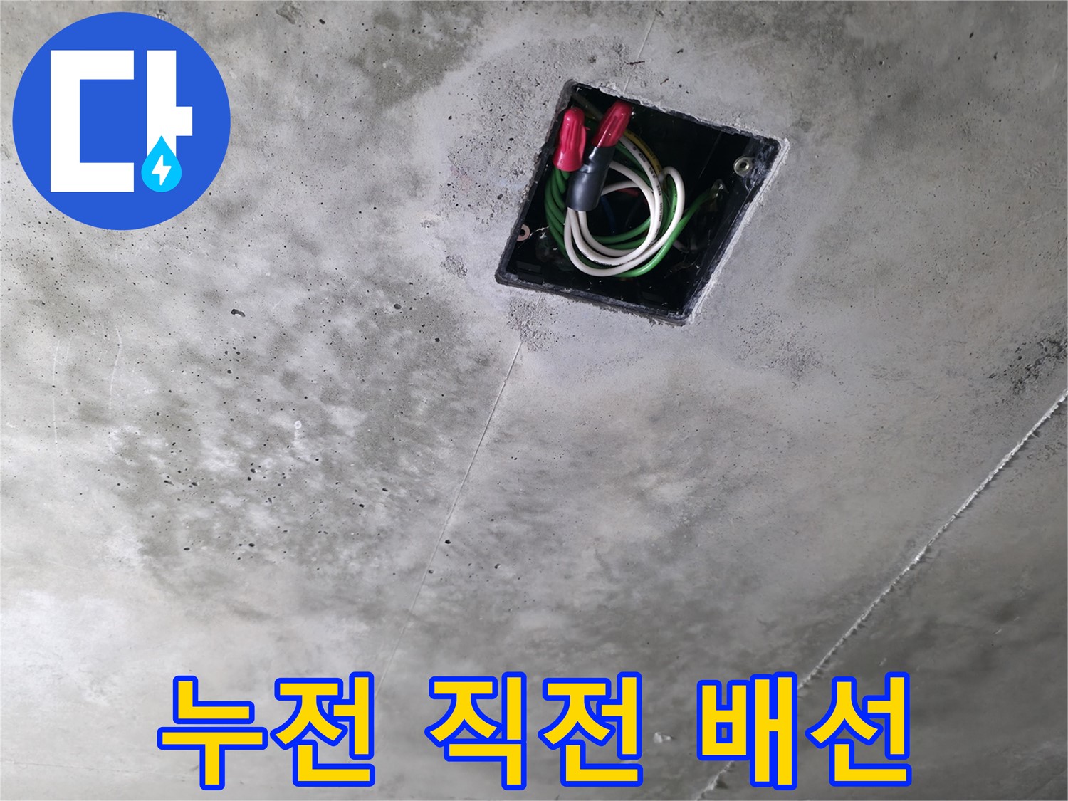 향남 아파트 누수 현장 - 천장 전기 배선이 물에 젖어 누전 직전의 위험한 상태를 보여줍니다.