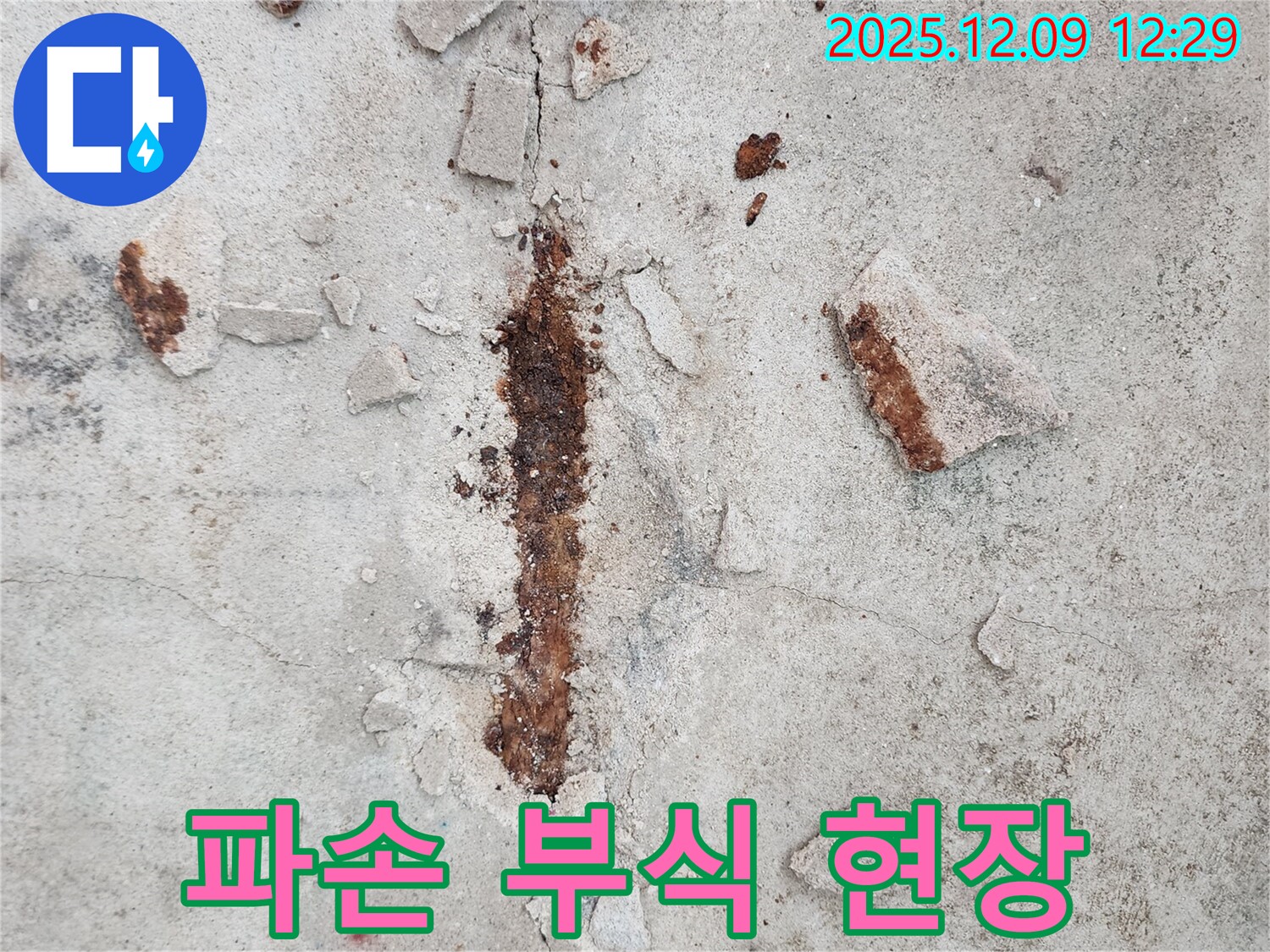 콘크리트 파손 - 철근 부식의 심각한 현장