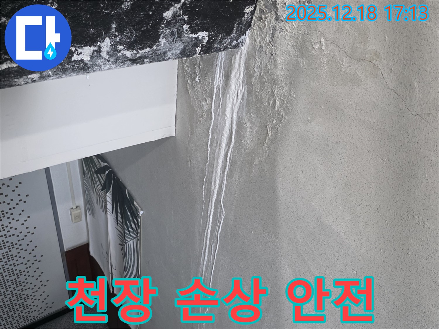 시흥 신천동 오성빌딩 누수 - 천장 손상 - 건물 안전 문제 발생