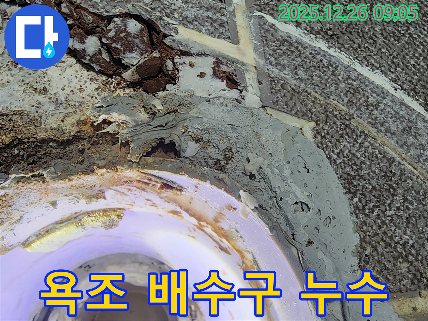 욕조 배수구 - 욕조 배수구 주변에서 누수가 발생한 모습