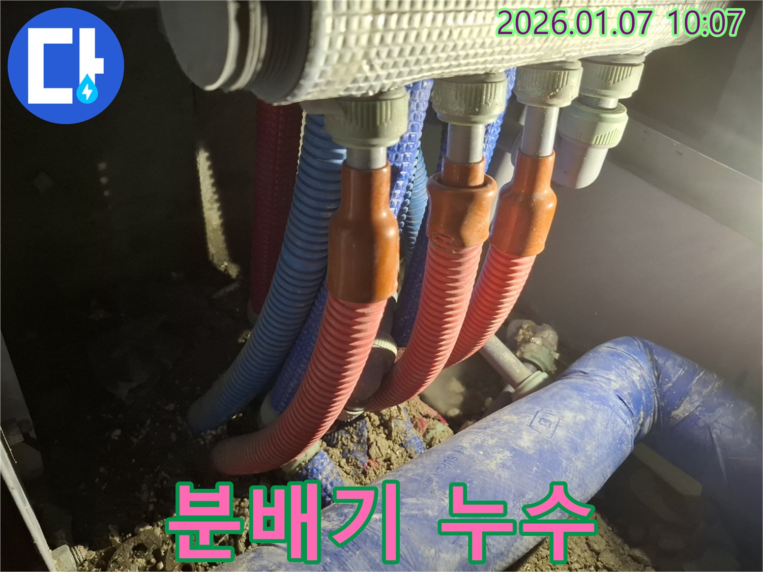용인 모현 - 분배기에서 누수가 발생한 부분을 꼼꼼하게 점검하고 있는 전문가의 모습