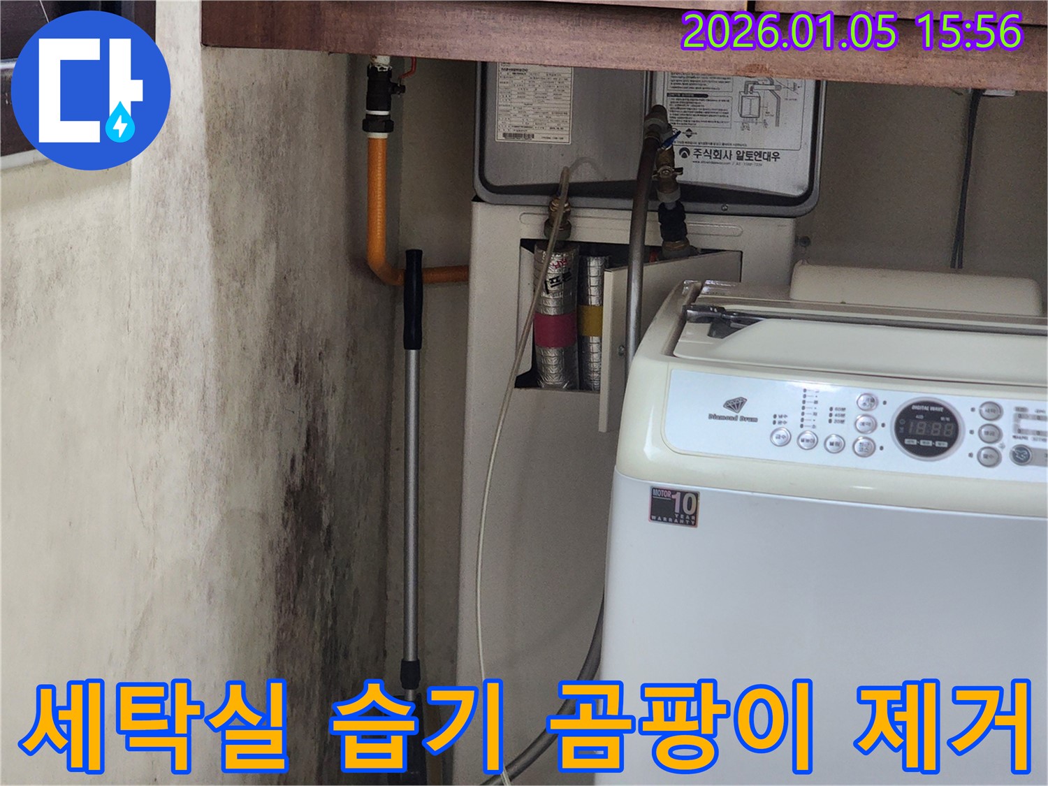 세탁실 벽면 습기 및 곰팡이 제거 - 누수 전문가가 쾌적한 환경을 만들어 드립니다.
