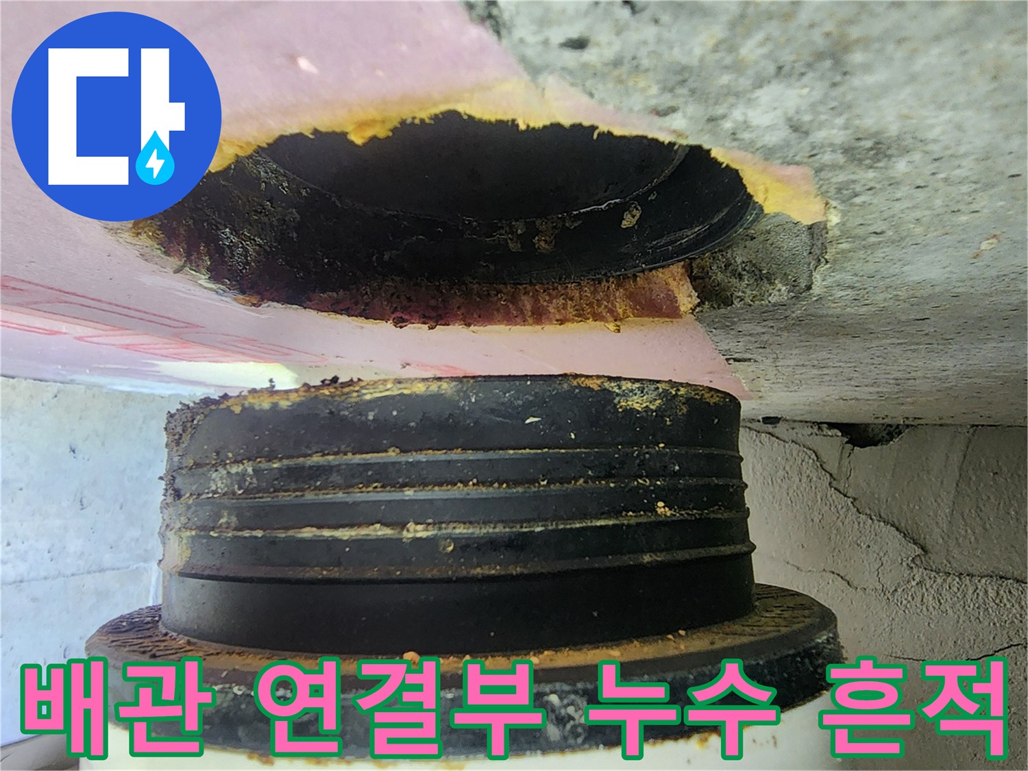 화장실-천장-내부-오수관-연결-부위-누수-흔적-및-오염-상태