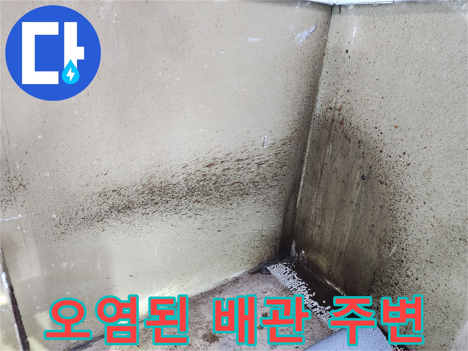 분배기 하단 벽면의 곰<0xAE>팡이 및 습기 오염 부위