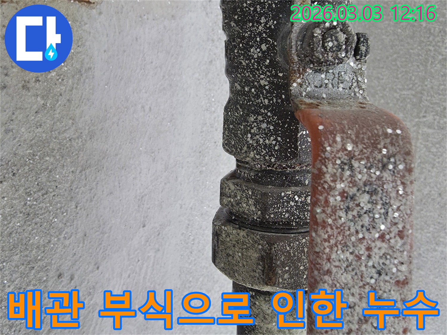 미세한-누수-지점에서-발생한-석회질-침전물을-확인하는-전문가의-현장-사진