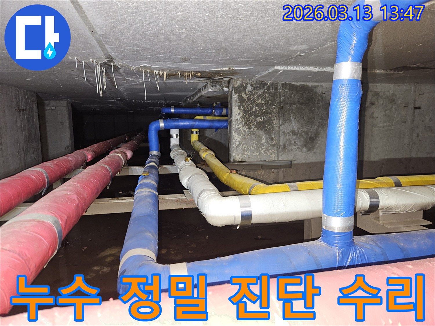 천장-아래-복잡하게-설치된-배관들에서-발생한-누수를-정밀하게-진단하고-신속하게-수리하는-전문가의-모습