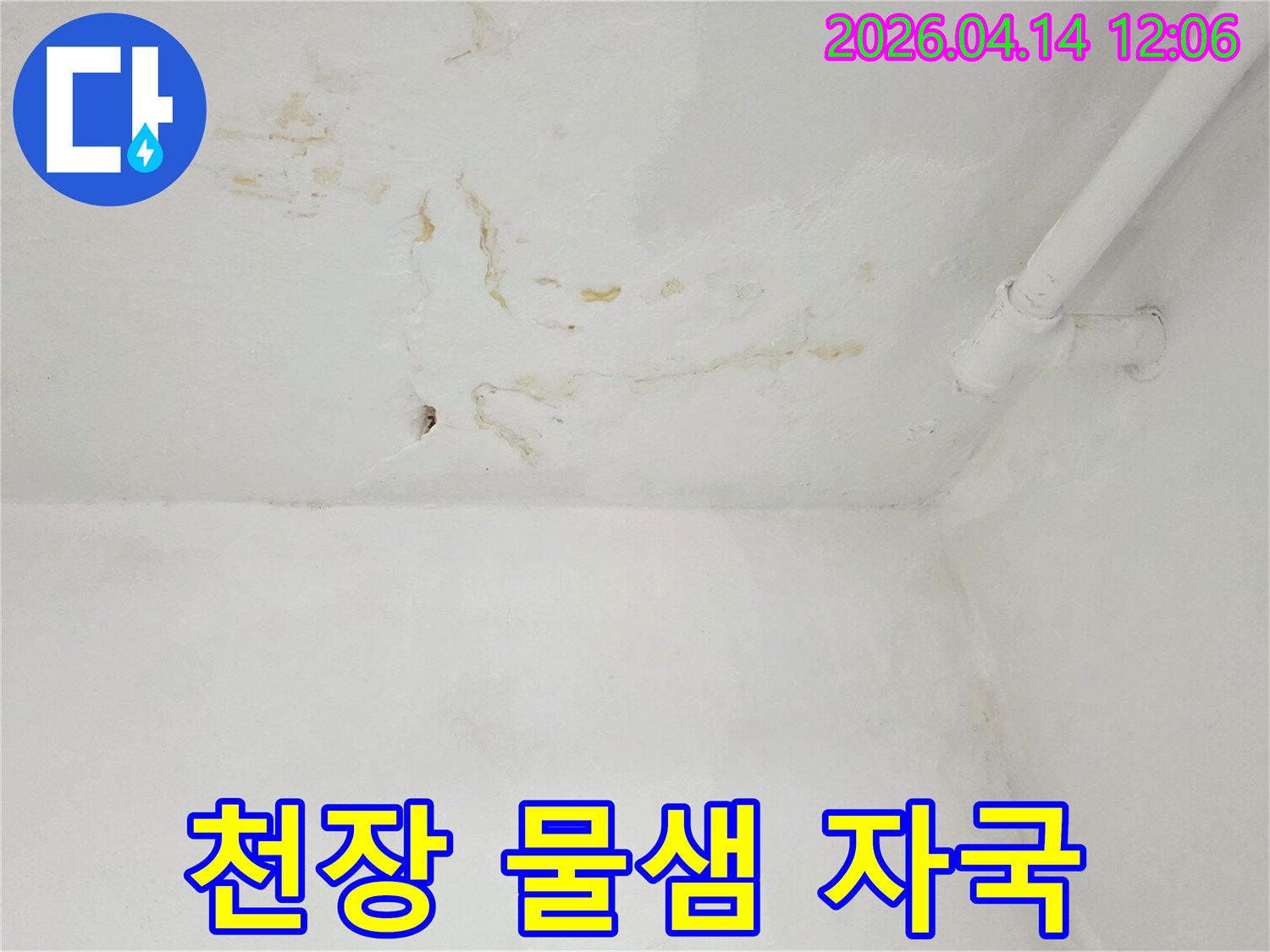 아파트-천장에-나타난-물샘-자국과-변색된-도배지