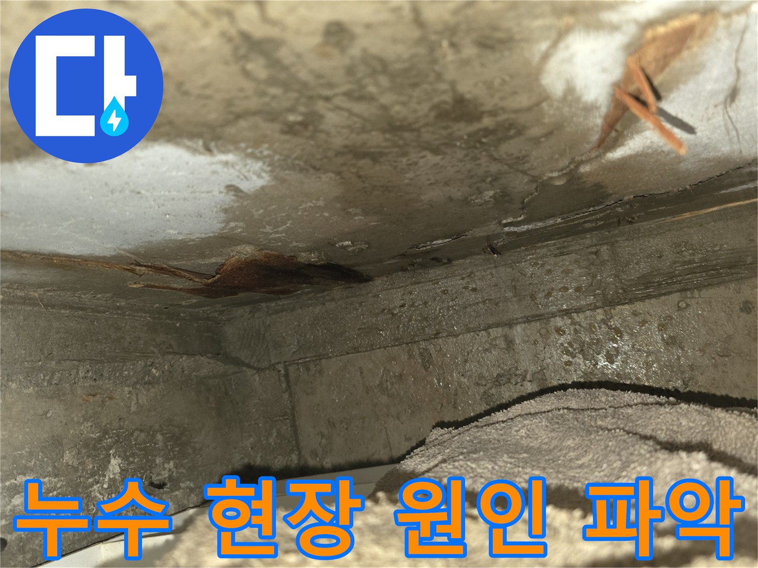 이 사진은-천장 누수로 인해-벽면이 심하게 젖고-곰팡이가 발생하기 시작한-위험한 현장을-보여주고 있습니다