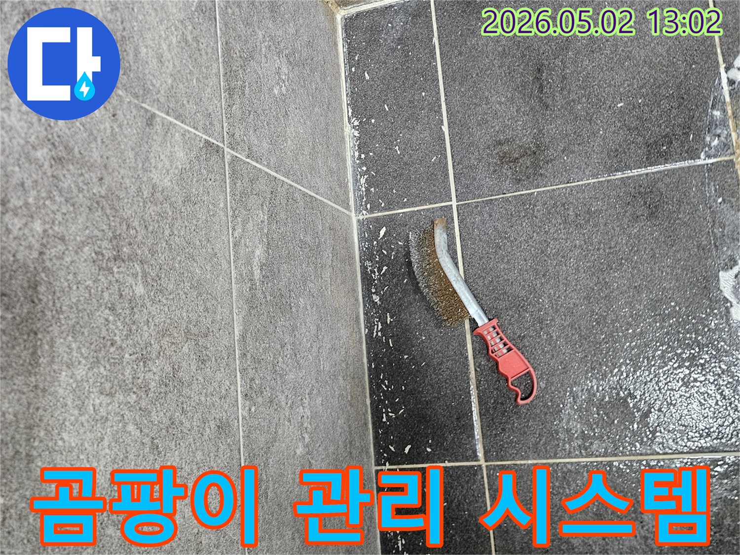 누수로 인해 생긴 곰팡이를-체계적으로 관리하기 위해-와이어 브러시가 사용되는 모습