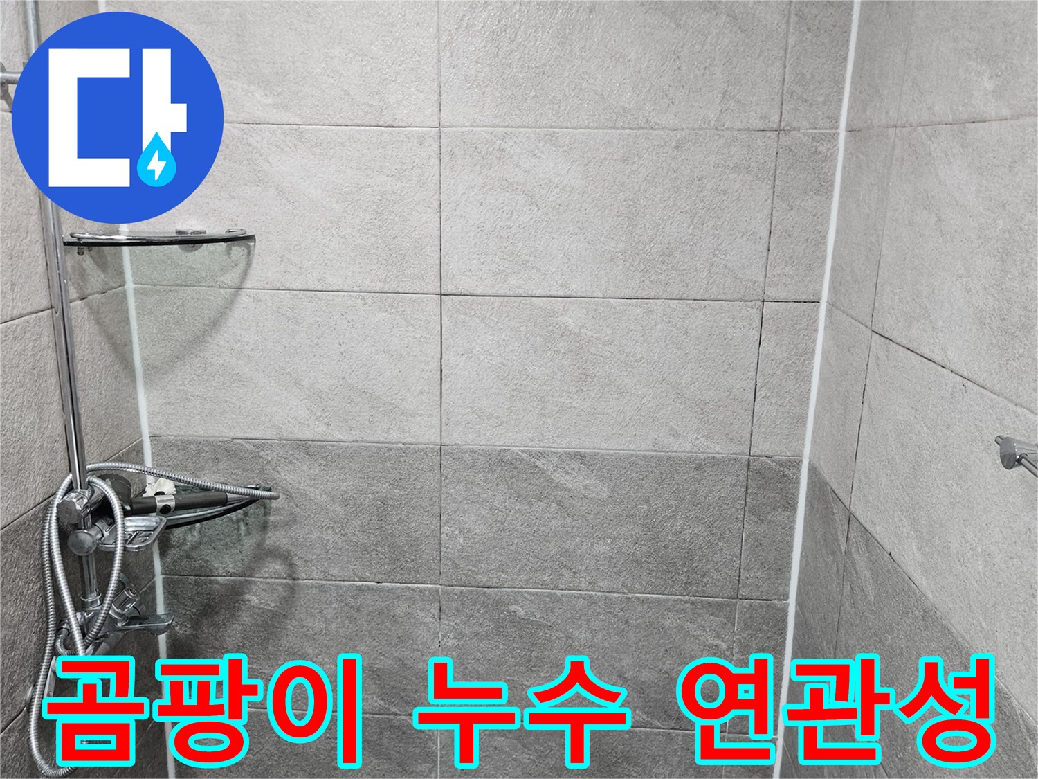 욕실 샤워실 벽면의 곰팡이 발생 여부와-누수와의 연관성을 누수 전문가가 면밀히 확인하는 모습입니다-곰팡이는 누수의 중요한 단서가 될 수 있습니다