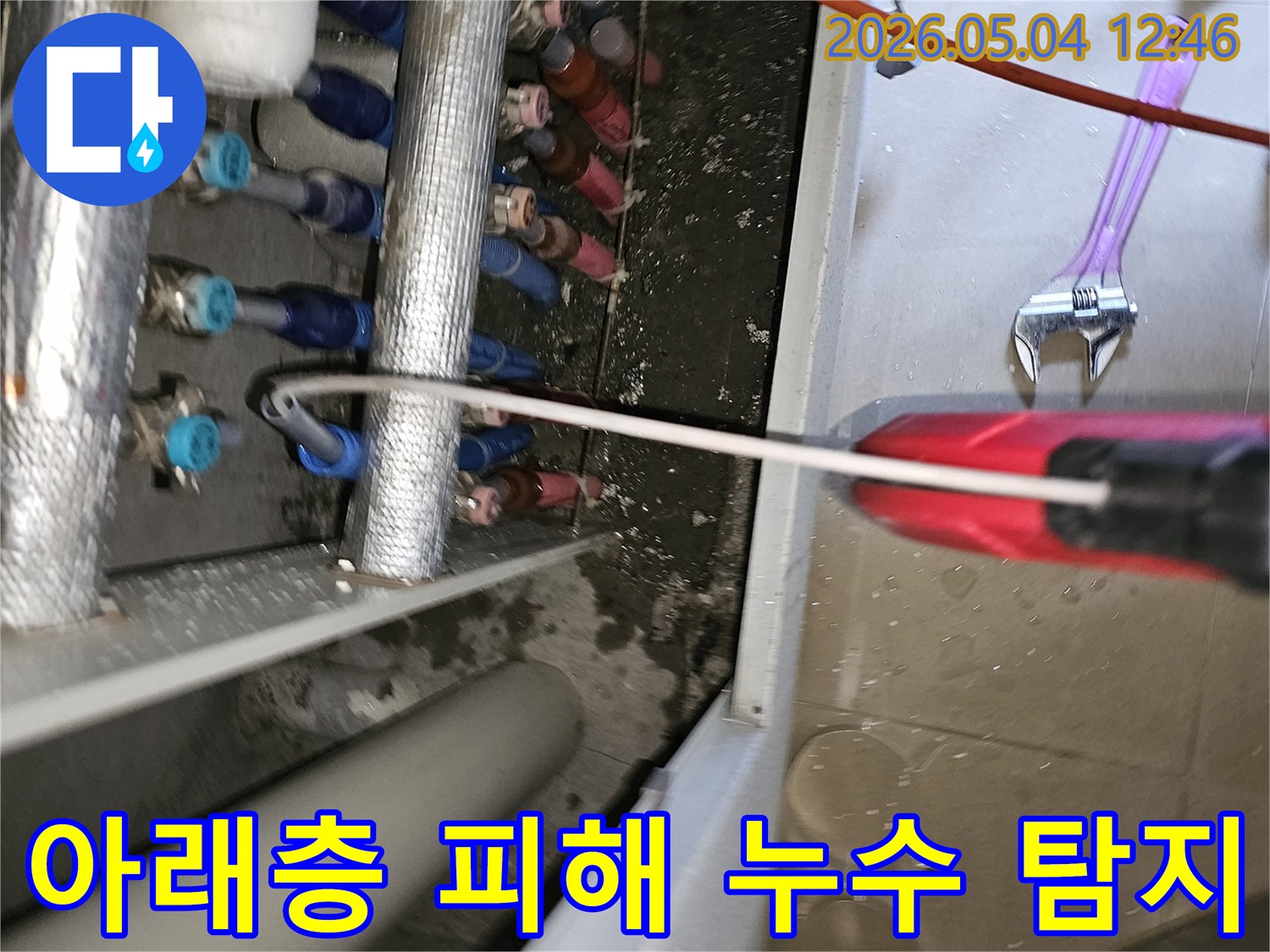 누수 전문가가-성동구 금호동 현장에서-아래층 피해를 유발하는-누수 지점을-신속하게 탐지하여-분쟁 해결을 돕고 있습니다.