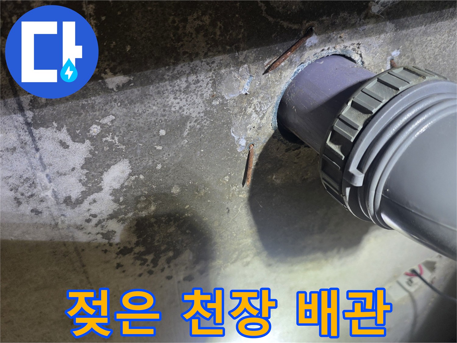 물기가 스며든 하수 배천 연결 부위의 모습
